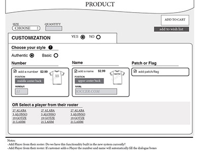 Customization Wireframe